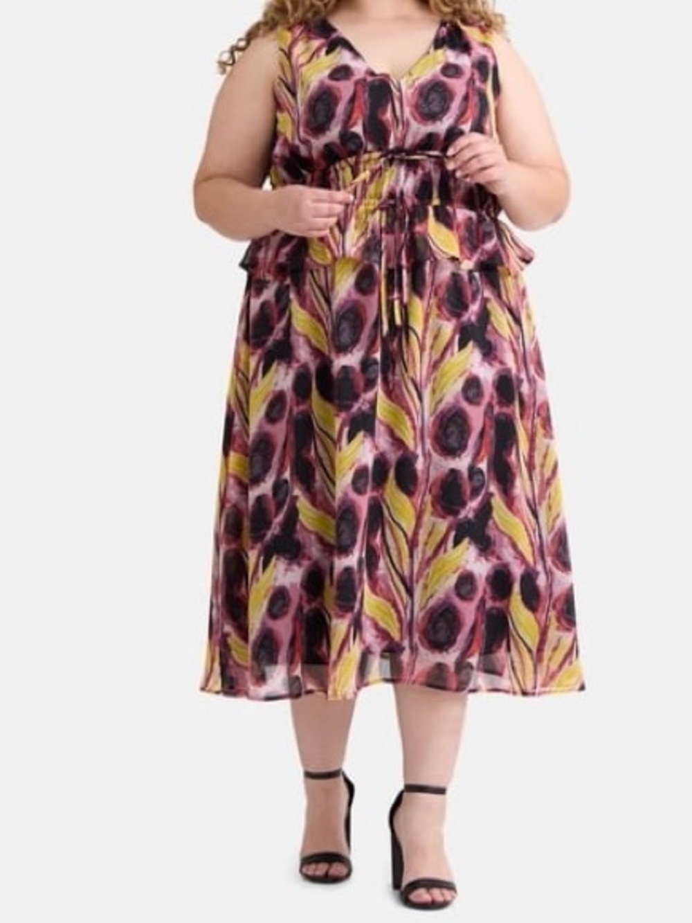 Terra & Sky Peplum V-Neck Plus-Size Floral Print Midi Dress